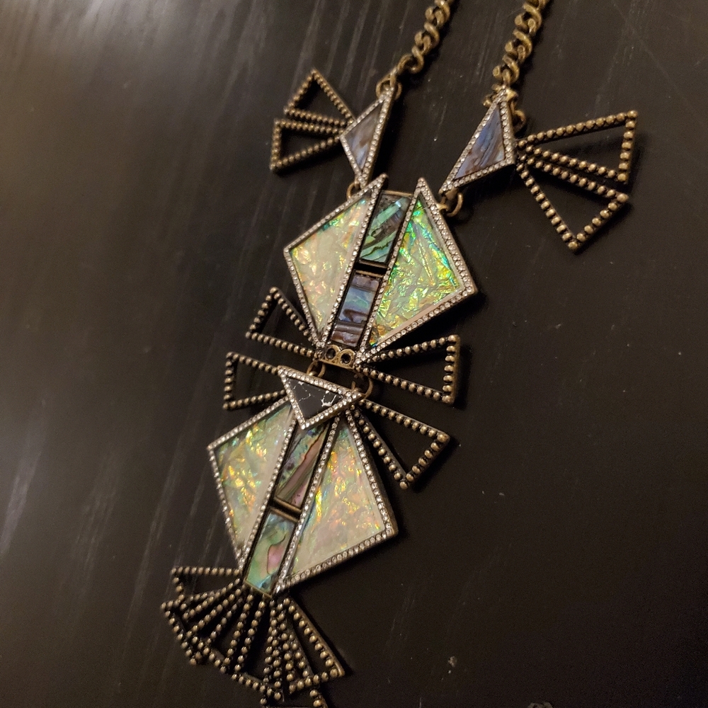 Baublebar art deco statement necklace, gold, green, black, cream, copper, stone - Picture 6 of 15